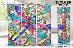 Stained Glass Dragonfly Sublimation, 20 oz Tumbler Wrap Product Image 1