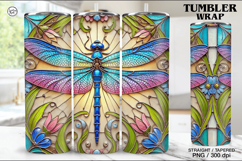 Stained Glass Dragonfly Sublimation, 20 oz Tumbler Wrap Product Image 1