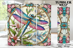 Stained Glass Dragonfly Sublimation, 20 oz Tumbler Wrap Product Image 1