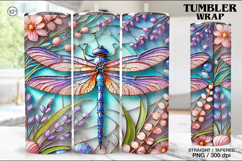 Stained Glass Dragonfly Sublimation, 20 oz Tumbler Wrap Product Image 1