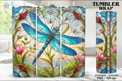 Stained Glass Dragonfly Sublimation, 20 oz Tumbler Wrap Product Image 1