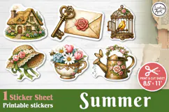 Summer. Vintage. Print & Cut Stickers PNG Product Image 1