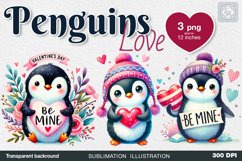 Cute Penguins. Valentines. PNG sublimation Product Image 1