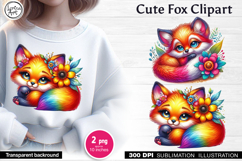 Rainbow Fox sublimation print design PNG Product Image 1