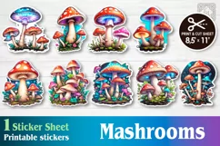 Vivid Mushrooms. Print & Cut Stickers PNG Product Image 1