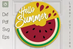 Hello Summer Round Sign. Watermelon Door Hanger. SVG Product Image 1