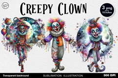 Watercolor Halloween Creepy Clown. PNG sublimation Product Image 1