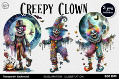 Watercolor Halloween Creepy Clown. PNG sublimation Product Image 1