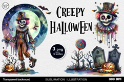 Watercolor Halloween Creepy Clown. PNG sublimation Product Image 1