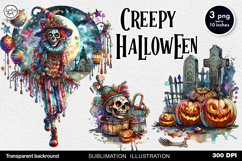 Watercolor Halloween Creepy Clown. PNG sublimation Product Image 1