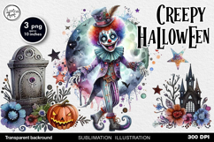 Watercolor Halloween Creepy Clown. PNG sublimation Product Image 1