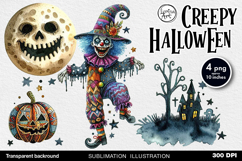 Watercolor Halloween Creepy Clown. PNG sublimation Product Image 1