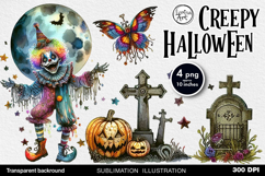 Watercolor Halloween Creepy Clown. PNG sublimation Product Image 1