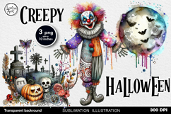 Watercolor Halloween Creepy Clown. PNG sublimation Product Image 1