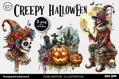 Watercolor Halloween Creepy Clown. PNG sublimation Product Image 1