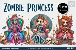 Watercolor Zombie Princess. PNG sublimation Product Image 1