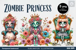 Watercolor Zombie Princess. PNG sublimation Product Image 1
