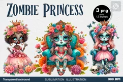 Watercolor Zombie Princess. PNG sublimation Product Image 1