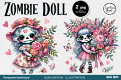Watercolor Halloween Zombie Doll. PNG sublimation Product Image 1