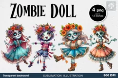 Watercolor Dancing Zombie Doll. PNG sublimation Product Image 1