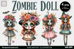 Watercolor Halloween Zombie Doll. PNG sublimation Product Image 1