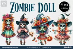 Watercolor Halloween Zombie Doll. PNG sublimation Product Image 1