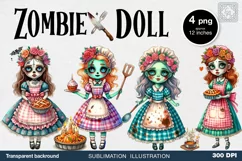 Watercolor Halloween Zombie Doll. PNG sublimation Product Image 1