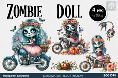 Watercolor Halloween Zombie Doll. PNG sublimation Product Image 1