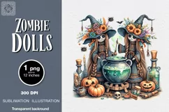 Watercolor Halloween Zombie Witches. PNG sublimation Product Image 1