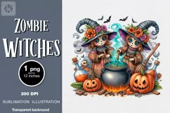 Watercolor Halloween Zombie Witches. PNG sublimation Product Image 1