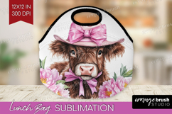 Cow Flowers Lunch Bag Cute Farm Lunch Bug PNG Sublimation Product Image 1