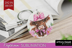 Cow Flowers Keychain PNG Cute Farm Keychain Sublimation Product Image 1