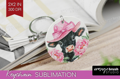 Cow Flowers Keychain PNG Cute Farm Keychain Sublimation Product Image 1