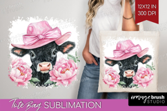 Cow Flowers Tote Bag Cute Farm Tote Bag PNG Sublimation Product Image 1