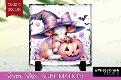 Cow Halloween Slate PNG Coquette Square Slate Sublimation Product Image 1