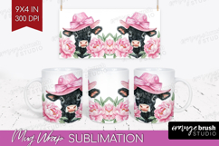 Cow Flowers Mug Wrap Cute Farm Mug PNG Sublimation Product Image 1
