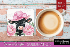 Cow Flowers Square Coaster Cute Farm Coaster PNG Sublimation Product Image 1