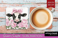 Cow Flowers Square Coaster Cute Farm Coaster PNG Sublimation Product Image 1
