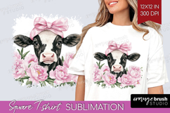 Cow Flowers Square Tshirt Background Cute Farm PNG Product Image 1