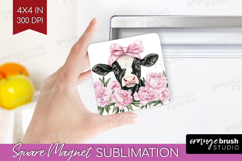 Cow Flowers Magnet Sublimation Cute Farm Square Magnet PNG Product Image 1