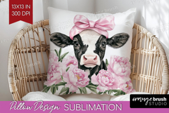 Cow Flowers Pillow Sublimation Cute Farm Pillow Cover PNG Product Image 1