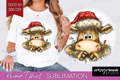 Cow Tangled In Christmas Lights Round Tshirt Background Product Image 1