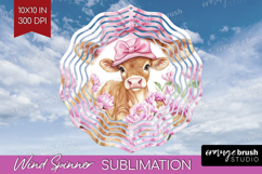 Cow Flowers Wind Spinner Sublimation PNG Cute Farm Round Product Image 1