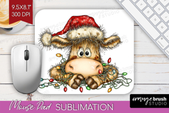 Cow Tangled In Christmas Lights Mouse Pad Sublimation Funny Product Image 1