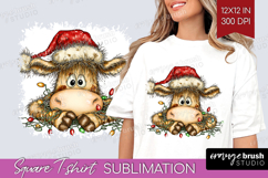 Cow Tangled In Christmas Lights Square Tshirt Background Product Image 1