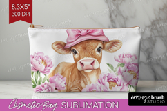 Cow Flowers Cosmetic Bag Cute Farm Makeup Bag PNG Product Image 1