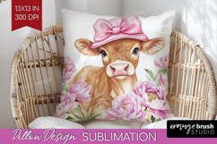 Cow Flowers Pillow Sublimation Cute Farm Pillow Cover PNG Product Image 1