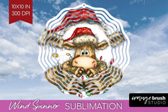 Cow Tangled In Christmas Lights Wind Spinner Sublimation PNG Product Image 1