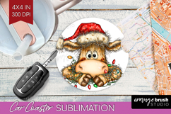 Cow Tangled In Christmas Lights Car Coaster Funny Xmas Product Image 1