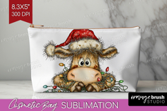 Cow Tangled In Christmas Lights Cosmetic Bag Funny Xmas Product Image 1